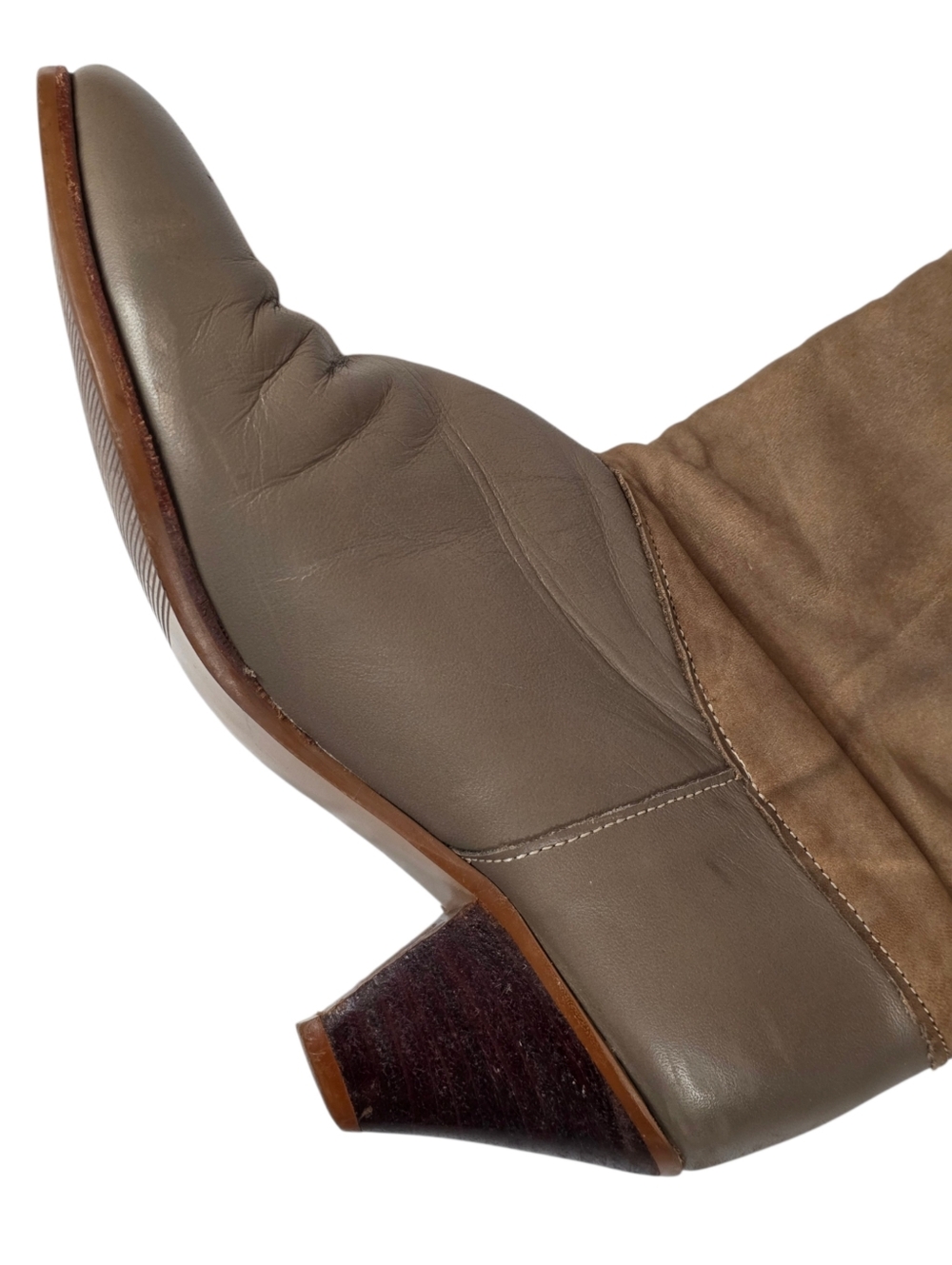 Frye 90s Y2K Slouch Boots Brown Taupe Leather Suede Mid Calf USA Women Size 6 - Picture 14 of 16